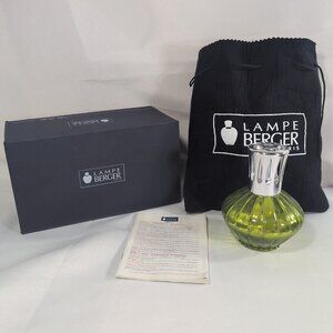 Lampe Berger Fragrance Oil Lamp Green Silver Ribbed 5" in Box Bag 403256 Glass
